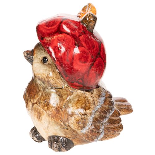 Ceramic Bird Figurine with Red Apple Hat for Autumn Decoration, 13cm | Floristik24.co.uk