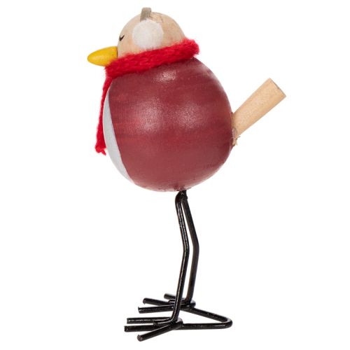 Set of 4 Winter Bird Figures with Scarf, 11cm, Red, White, and Black, Wooden and Metal Construction | Floristik24.co.uk