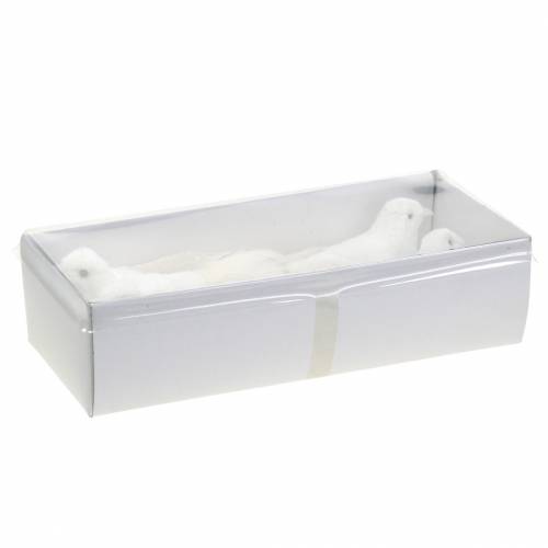 Floristik24 Dove flocked with feathers and clip white 13.5cm 4pcs