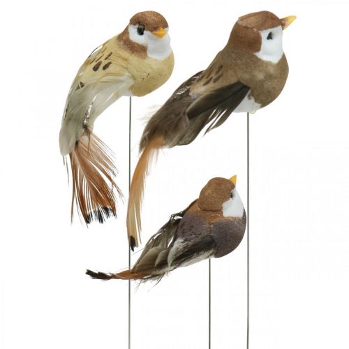 Floristik24 Spring decoration, mini birds, decorative birds on wire brown, beige H2.5cm 24pcs