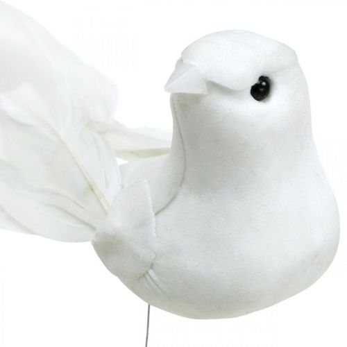 Product White doves, wedding, decorative doves, birds on wire H6cm 6pcs