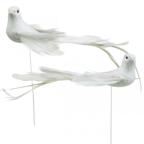 Floristik24 White doves, wedding, decorative doves, birds on wire H6cm 6pcs