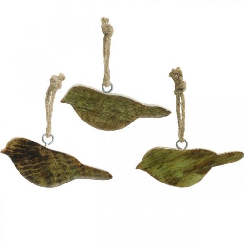 Birds to hang, spring decoration, wooden hanger nature, green H4cm 6pcs