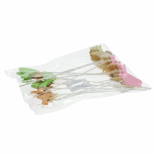 Floristik24 Decorative plug bird wood green, pink, yellow, orange assorted 7cm x 4cm H24cm 16 pcs