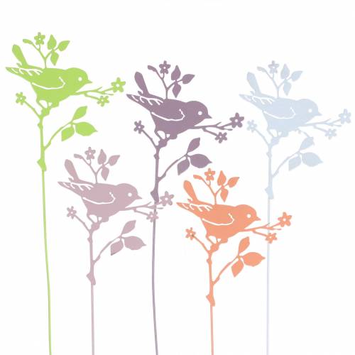 Floristik24 Bird with stick metal assorted multicolored H12cm 10pcs