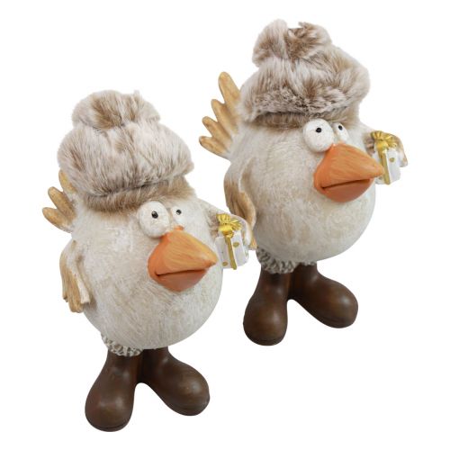 Product Christmas figures bird with hat beige 11.5x8x14cm 2pcs