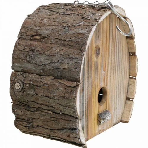 Product Decorative Nesting Box Bird House Wooden Garden Decor Natural White Washed H22cm W21cm