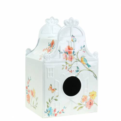 Floristik24 Decorative bird house with flowers metal white 25.5c×16×13.5cm