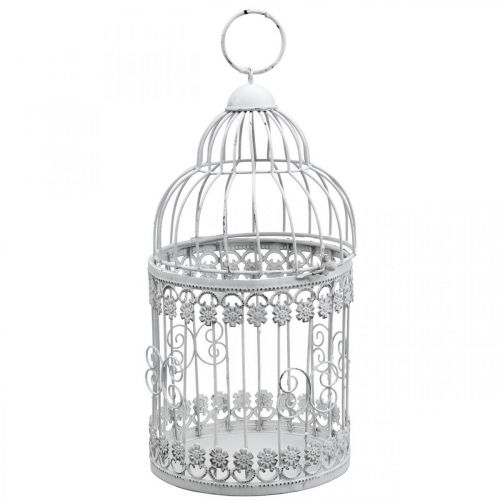 Birdcage for hanging decorative aviary shabby white H31,5cm