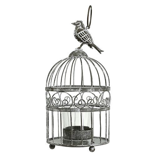 Floristik24 Birdcage with tealight glass Ø10,5cm H21cm Gray