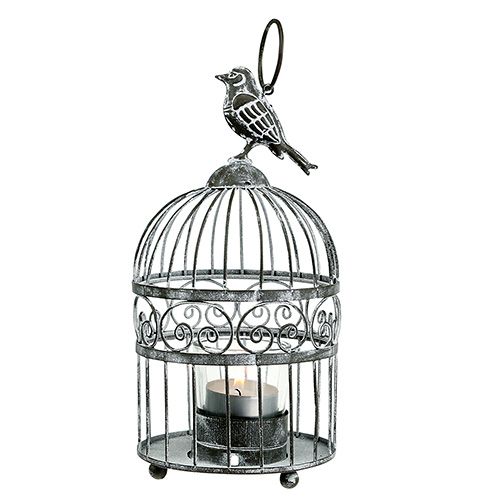 Floristik24 Birdcage with tealight glass Ø10,5cm H21cm Gray