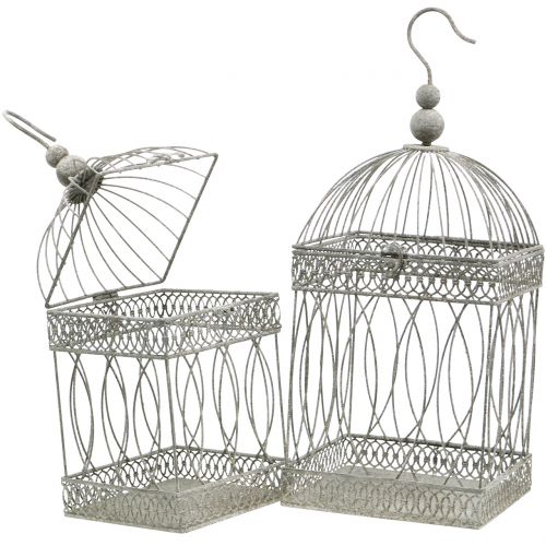 Floristik24 Bird aviary vintage angular gray 21/17cm 2pcs