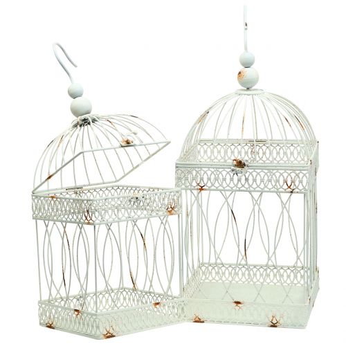 Floristik24 Bird aviary vintage square white 21 / 17cm 2pcs