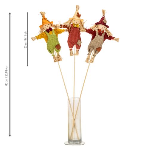 Decorative Scarecrow on Stick – 60cm, Fabric and Straw, Multicolour, Indoor Autumn Decoration | Floristik24.co.uk