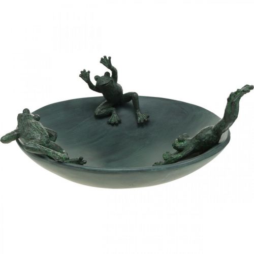 Bird bath with frogs, bird bath metal look green, anthracite antique look Ø28.5cm H13.5cm