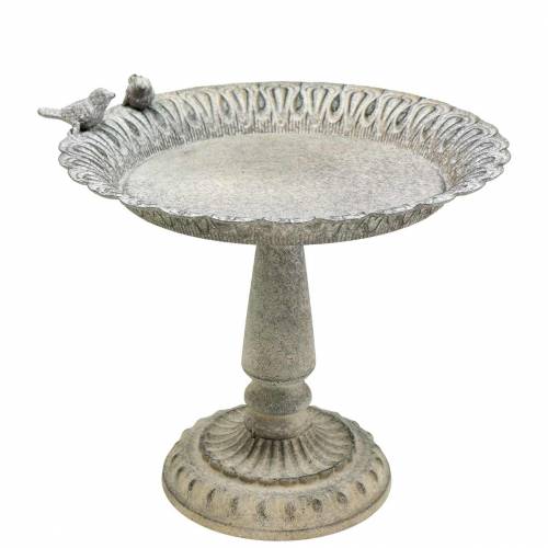 Floristik24 Bird bath on base metal gray, white washed Ø28.3cm H26.5cm