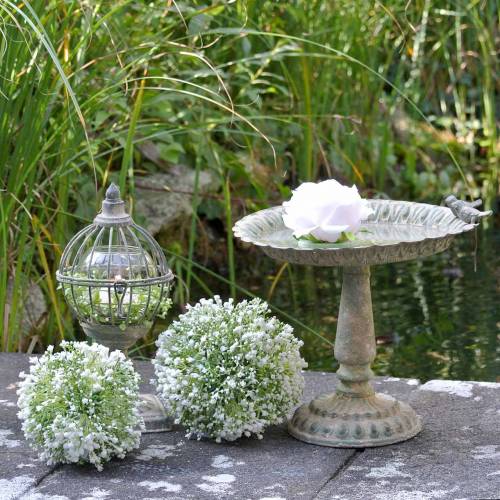 Product Bird bath on base metal antique moss green beige Ø28.3cm H26.5cm