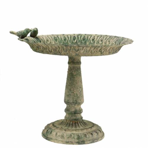 Floristik24 Bird bath on base metal antique moss green beige Ø28.3cm H26.5cm