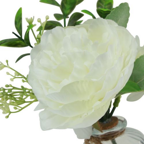Product Table decoration peony white in glass vase artificial 20cm