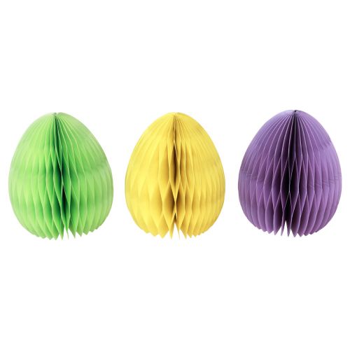 Floristik24 Honeycomb eggs Easter paper standing green yellow purple 20cm 3pcs