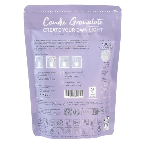 Product Candle sand wax granules with wick scent lavender 400g