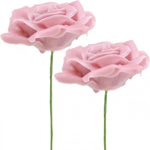 Floristik24 Wax roses deco roses wax pink Ø8cm 12p