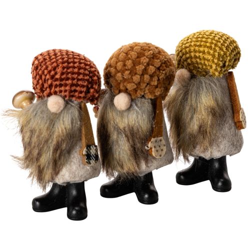 Set of 3 Scandinavian Gnome Figures with Beards and Hats, 10cm, Felt and Plastic