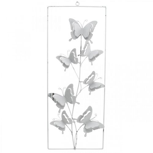 Product Butterfly Hanging Art Spring Metal Wall Art Shabby Chic White Silver H47.5cm