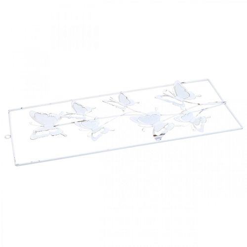 Product Butterfly Hanging Art Spring Metal Wall Art Shabby Chic White Silver H47.5cm
