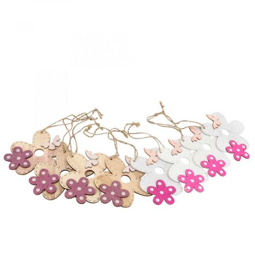 Wall decoration wood flower butterfly white pink 10×9cm 8pcs