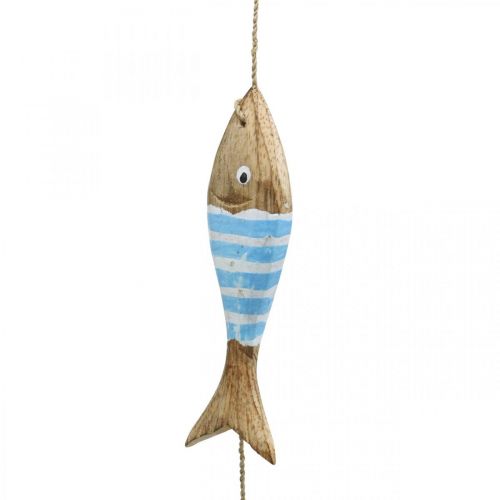 Product Maritime decorative hanger wooden fish for hanging light blue L123cm