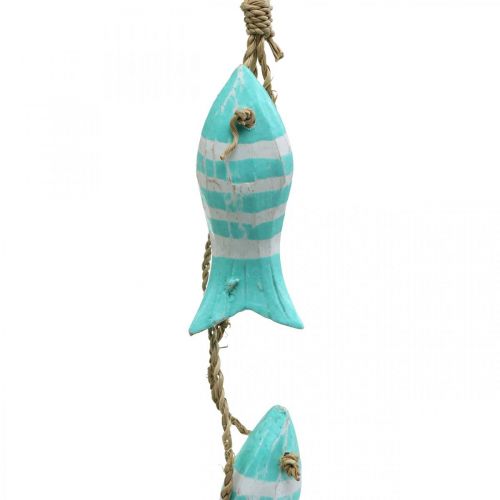 Product Maritime deco hanger wooden fish to hang small turquoise L31cm
