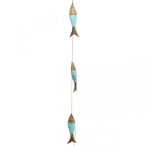 Maritime decorative hanger wooden fish for hanging turquoise L123cm