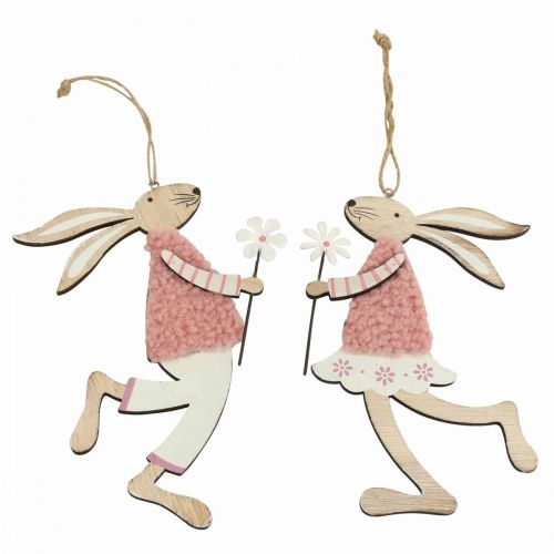 Floristik24 Wall decoration Easter bunny for hanging wood pink 14×19.5cm 4 pcs