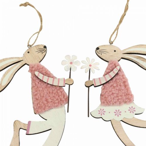 Product Wall decoration Easter bunny for hanging wood pink 14×19.5cm 4pcs