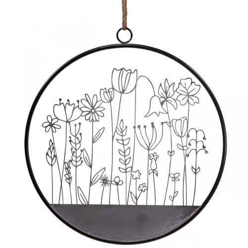 Product Wall decoration flower ring summer decoration metal grey/black Ø38cm