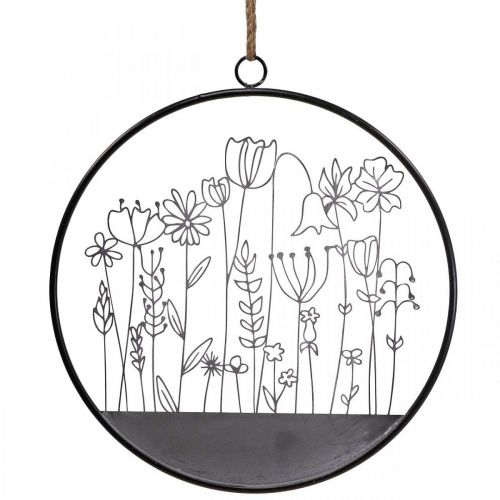 Floristik24 Wall decoration flower ring summer decoration metal grey/black Ø38cm