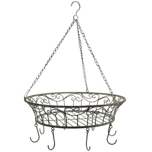Floristik24 Metal basket decorated to hanging 63cm gray-brown