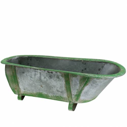 Floristik24 Decorative tub metal used silver, green 44.5cm x18.5cm x 15.3cm