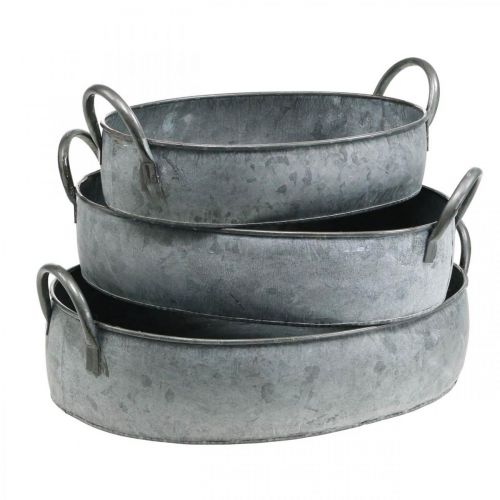 Floristik24 Planter with handles, zinc tub, antique-look flower bowl, silver L35.5 / 30.5 / 26.5cm, set of 3