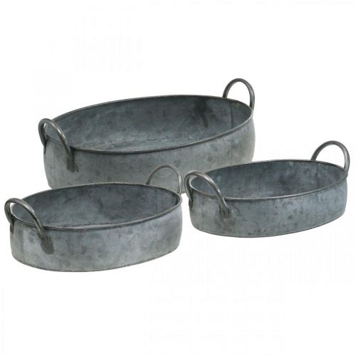 Floristik24 Planter with handles, zinc tub, antique-look flower bowl, silver L35.5 / 30.5 / 26.5cm, set of 3