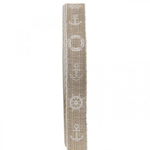 Woven ribbon anchor deco ribbon maritime brown, white 15mm 20m