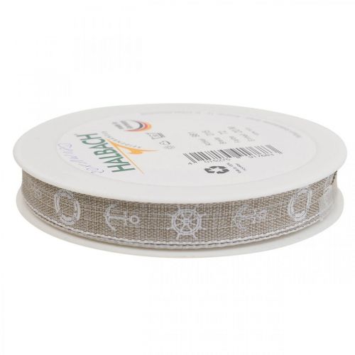 Product Woven ribbon anchor deco ribbon maritime brown, white 15mm 20m