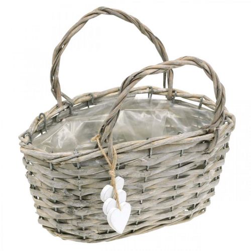 Floristik24 Plant basket with heart decoration, wedding decoration, basket for planting, country style H20.5 L23cm