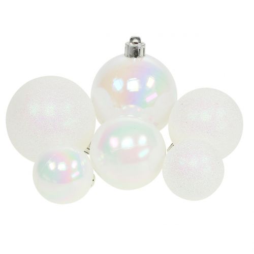 Floristik24 Christmas ball white iridescent Ø3,5cm - Ø5,5cm 30pcs