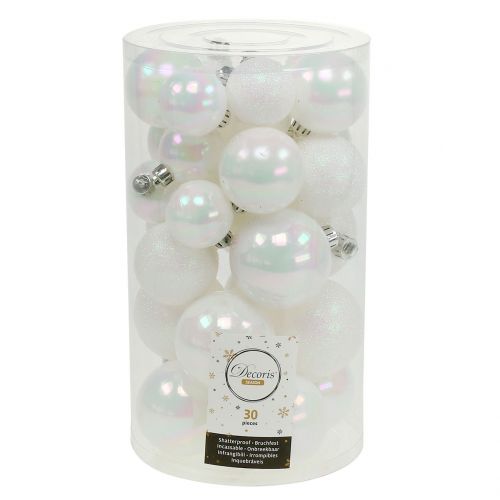 Floristik24 Christmas ball white iridescent Ø3,5cm - Ø5,5cm 30pcs