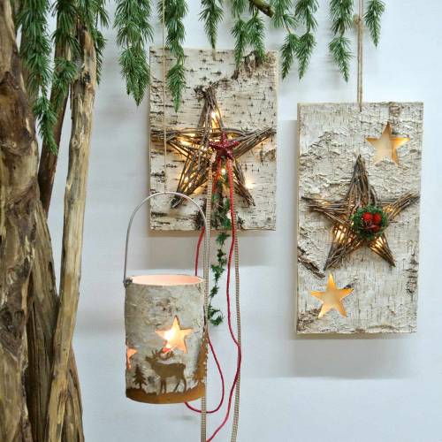 Floristik24 Christmas sign birch with LED star / batteries 40cm