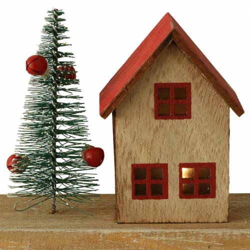 Product Christmas village with LED lighting natural, red wood 40 × 10.5 × 7cm