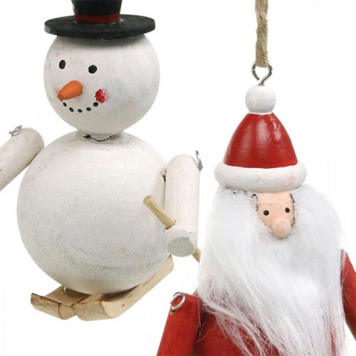Product Christmas tree decorations wood Santa Claus and snowman 11cm set of 2