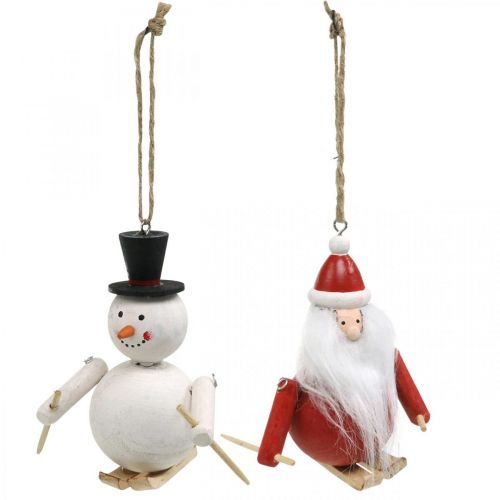 Product Christmas tree decorations wood Santa Claus and snowman 11cm set of 2
